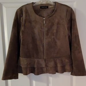 Ivanka Trump Faux Suede Brown Zip Jacket